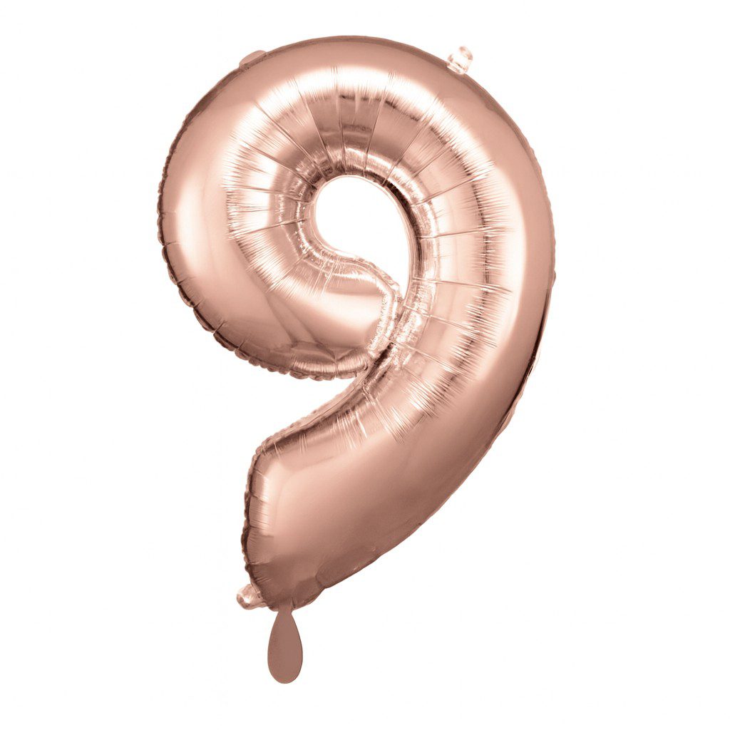 zahlenballon xl 66cm rosegold glaenzend zahl 9 ballonwerk