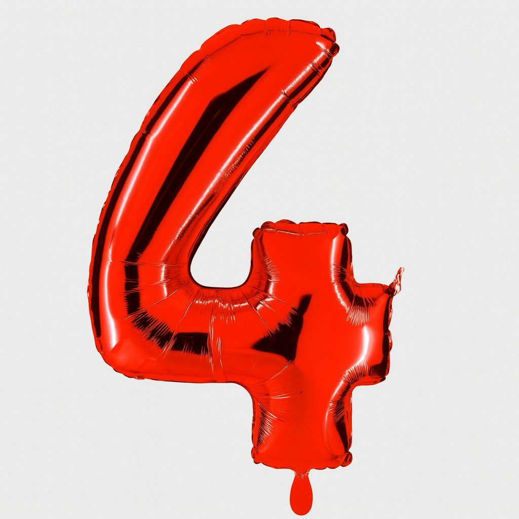 zahlenballon xl 66cm rot glaenzend zahl 4 ballonwerk