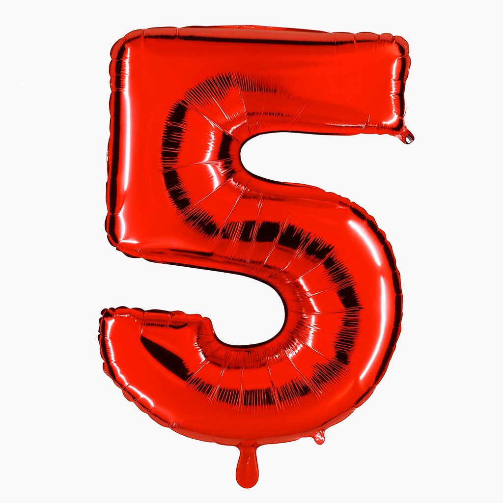zahlenballon xl 66cm rot glaenzend zahl 5 ballonwerk