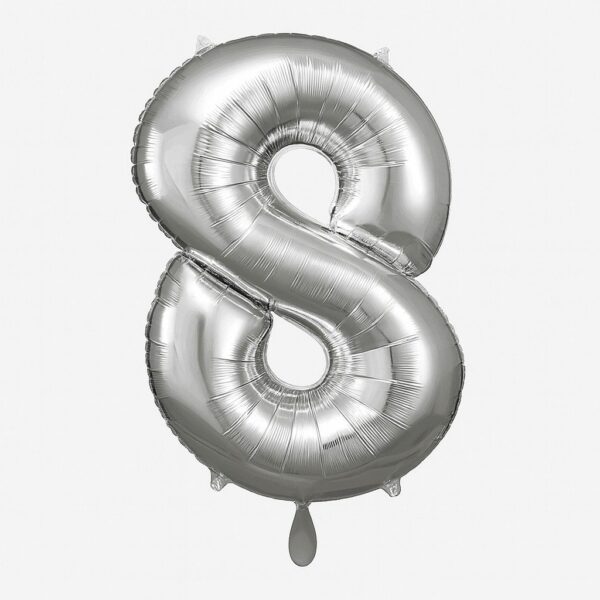 zahlenballon xl 66cm silber 8 partydeko geburtstag ballonwerk