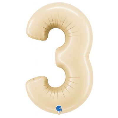 zahlenballon xl 66cm zahl 3 creme satin partydeko ballonwerk