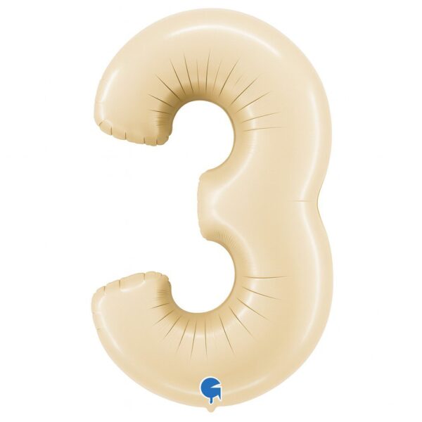 zahlenballon xl 66cm zahl 3 creme satin partydeko ballonwerk