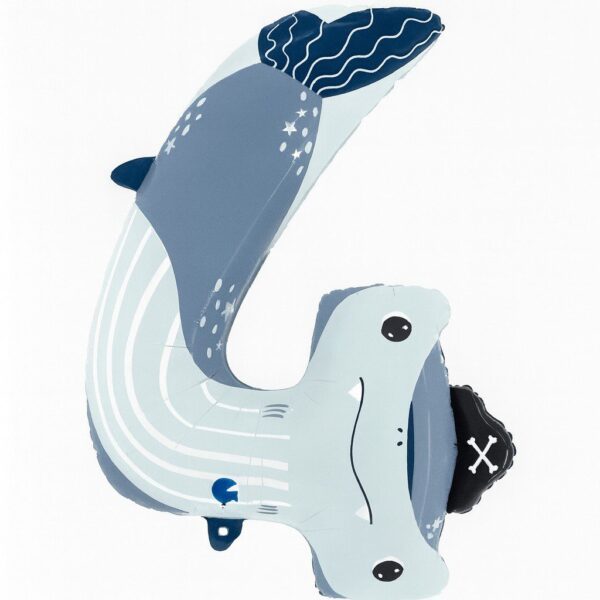 zahlenballon xxl 91cm zahl 4 hammerhai tiermotiv partydeko ballonwerk