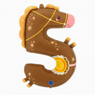zahlenballon xxl 91cm zahl 5 tiermotiv pferd geburtstag ballonwerk